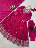 Pink Color American Silk Fabric Sequence Work Gown