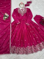 Pink Color American Silk Fabric Sequence Work Gown