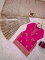 Pink Color Chinon Silk Fabric Pearl Work Sharara Suit