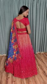 Pink Color Chinon Silk Fabric Sequence With Thread Work Lehenga