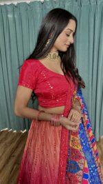 Pink Color Chinon Silk Fabric Sequence With Thread Work Lehenga