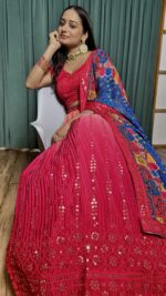 Pink Color Chinon Silk Fabric Sequence With Thread Work Lehenga