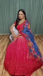 Pink Color Chinon Silk Fabric Sequence With Thread Work Lehenga