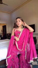 Pink Color Faux Georgette Digital Print With Real Mirror Work Sharara Set