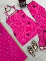 Pink Color Faux Georgette Digital Print With Real Mirror Work Sharara Set