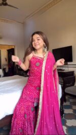 Pink Color Faux Georgette Digital Print With Real Mirror Work Sharara Set