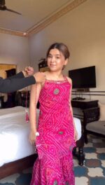 Pink Color Faux Georgette Digital Print With Real Mirror Work Sharara Set