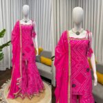 Pink Color Faux Georgette Digital Print With Real Mirror Work Sharara Set