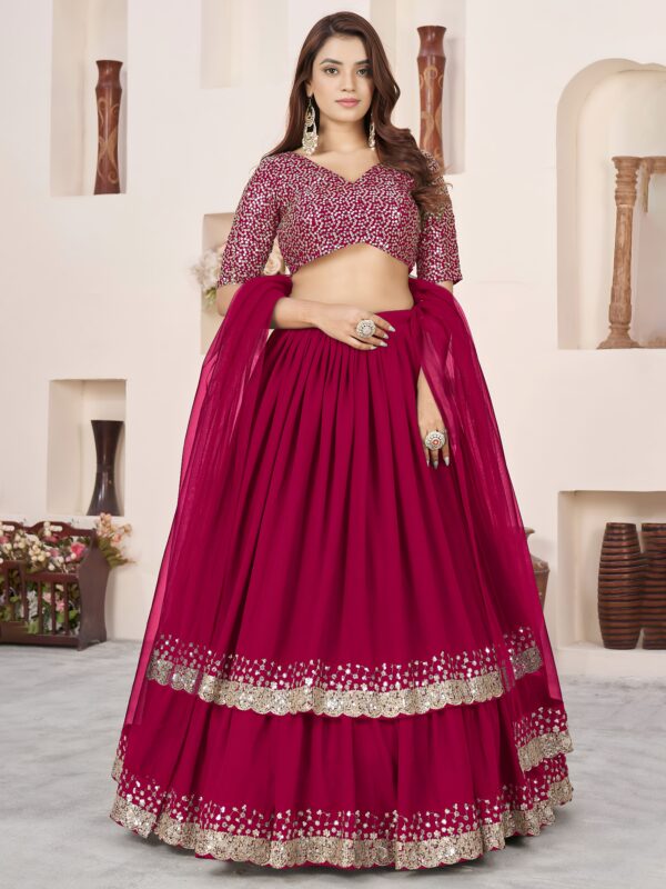 Pink Color Georgette Fabric Jari With Sequence Work Lehenga