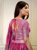 Pink Color Organza Fabric Digital Print Work Lehenga