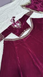 Pink Color Velvet Fabric Sequence With Jari Thread Work Lehenga