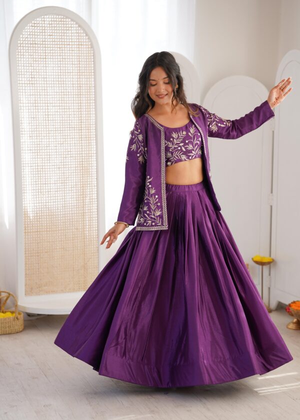 Purple Color Chinon Silk Fabric Sequence Work Lehenga