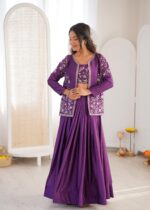 Purple Color Chinon Silk Fabric Sequence Work Lehenga