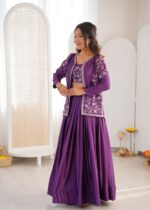 Purple Color Chinon Silk Fabric Sequence Work Lehenga