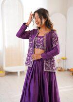 Purple Color Chinon Silk Fabric Sequence Work Lehenga