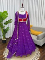 Purple Color Faux Georgette Fabric With Koti Style Suit
