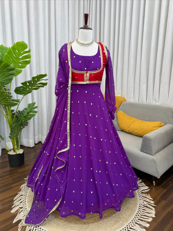 Purple Color Faux Georgette Fabric With Koti Style Suit