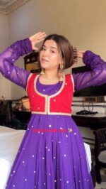 Purple Color Faux Georgette Fabric With Koti Style Suit