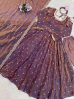 Purple Color Fendi Silk Fabric Sequence Work Gown