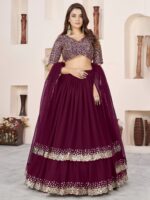 Purple Color Georgette Fabric Jari With Sequence Work Lehenga