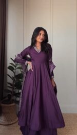 Purple Color Jalpari Silk Fabric Sequence Work Anarkali Suit