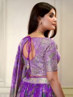 Purple Color Organza Fabric Digital Print Work Lehenga