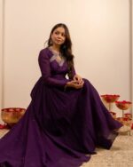 Purple Color Vichitra Silk Fabric Thread Work Suit