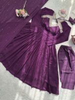 Purple Color Vichitra Silk Fabric Thread Work Suit