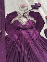 Purple Color Vichitra Silk Fabric Thread Work Suit