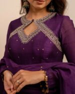 Purple Color Vichitra Silk Fabric Thread Work Suit