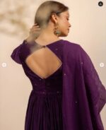 Purple Color Vichitra Silk Fabric Thread Work Suit