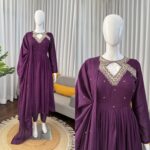 Purple Color Vichitra Silk Fabric Thread Work Suit