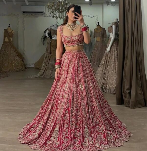 Red Color Boomer Silk Fabric Sequence With Coding Work Lehenga