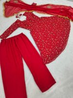 Red Color Faux Georgette Fabric Jari With Sequence Work Suit