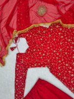 Red Color Faux Georgette Fabric Jari With Sequence Work Suit
