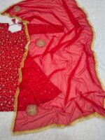 Red Color Faux Georgette Fabric Jari With Sequence Work Suit