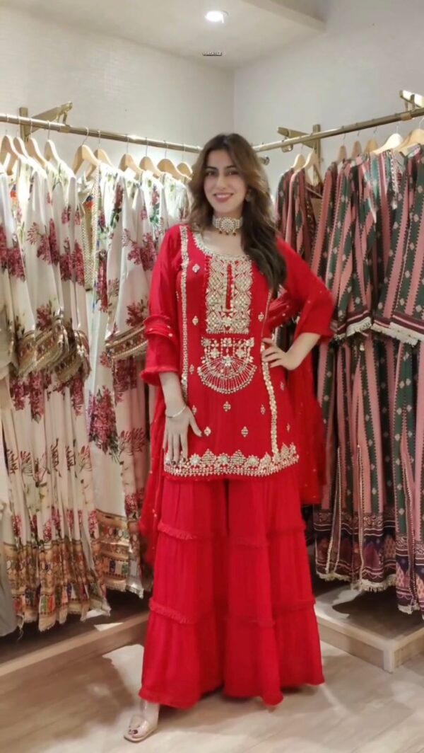 Red Color Faux Georgette Fabric Sequence With Thread Work Sharara Set