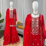 Red Color Faux Georgette Fabric Sequence With Thread Work Sharara Set