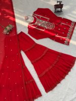 Red Color Faux Georgette Fabric Sequence With Thread Work Sharara Set