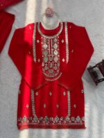 Red Color Faux Georgette Fabric Sequence With Thread Work Sharara Set