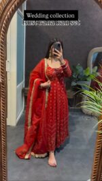 Red Color Faux Georgette Fabric Sequence Work Gown