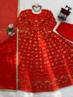 Red Color Faux Georgette Fabric Sequence Work Gown