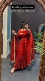 Red Color Faux Georgette Fabric Sequence Work Gown