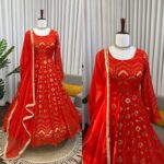 Red Color Faux Georgette Fabric Sequence Work Gown