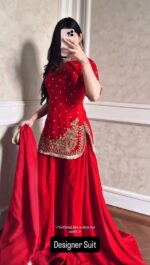 Red Color Faux Georgette Fabric Sequence Work Sharara Set