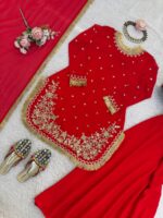 Red Color Faux Georgette Fabric Sequence Work Sharara Set
