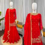 Red Color Faux Georgette Fabric Sequence Work Sharara Set