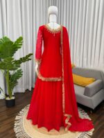 Red Color Faux Georgette Fabric Sequence Work Sharara Set