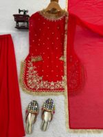 Red Color Faux Georgette Fabric Sequence Work Sharara Set