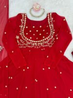 Red Color Faux Georgette Fabric Sequence Work Suit